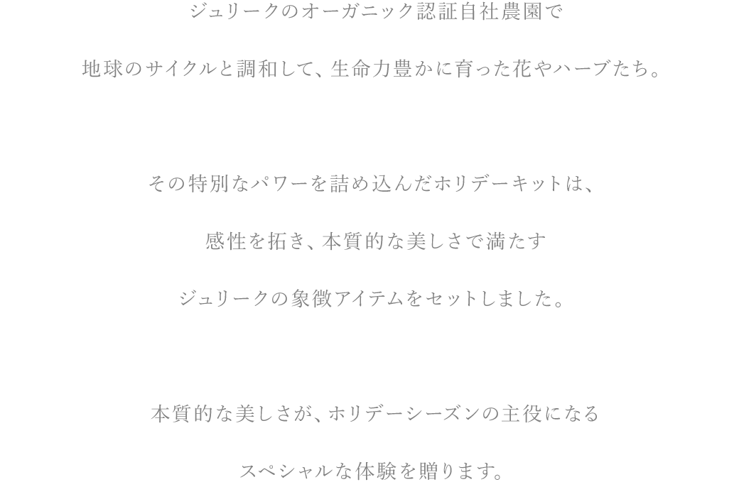 一年の締めくくりのホリデーシーズンは今年の出来事を慈しむように植物の恵みをたっぷりとあびて。